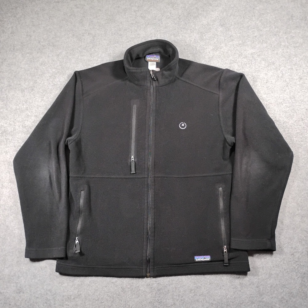 Patagonia Synchilla Fleece Jacket Mens Medium Black Full Zip Bain & Company Logo